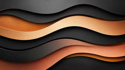 Wall Mural - An abstract artwork featuring flowing metallic waves in copper and black, creating a dynamic and textured visual appeal