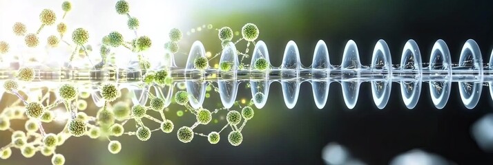 Wall Mural - carbon storage climate concept. abstract visualization of sound waves and molecular structures.