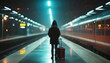 © niti - Traveler with a suitcase standing at a train platform, back view, wanderlust and journeys ahead