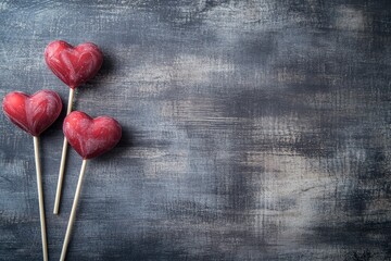 Sticker - Valentine's Day background with heart-shaped lollipops on sticks, creating an attractive and romantic backdrop for product display or special offer. 