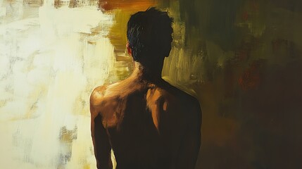 Poster - Male Figure Study: Backlit Muscular Torso in Oil