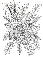 Wall Mural - Elegant Hand-Drawn Floral Artwork Depicting Blossoms and Leaves in Intricate Detail