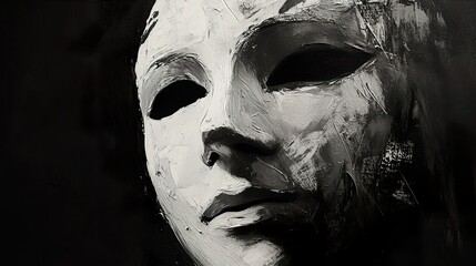 Poster - Monochrome Mask: A Study in Painted Emotions