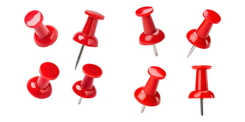 red pushpins for office and craft use, png set collection, isolated on transparent background