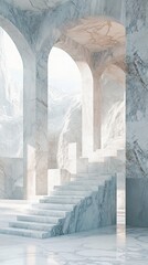 Poster - Marble Architecture: Serene Staircase in a Modern Building