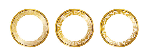 Wall Mural - greek circle pattern gold frame, round greek frame ornament, decoration elements vector illustration