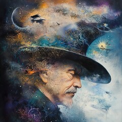 Wall Mural - Cosmic Portrait: A Pensive Man in a Top Hat