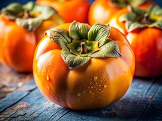 Wall Mural - Close-up Macro Photography of Ripe Persimmon Fruit, Vibrant Orange Hues, Detailed Texture