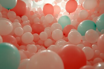Aufkleber - Colorful pastel balloons float in a cheerful and lively birthday celebration, enhancing the playful vibe with bright, soft hues and ample text space for greetings