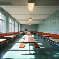 Canvas Print - Mid-Century Modern Cafeteria Interior Design