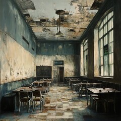 Canvas Print - Deserted Vintage Cafe: Gloomy Atmosphere and Solitude