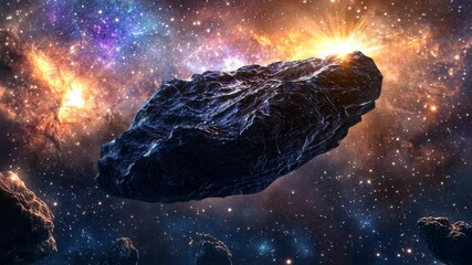 Wall Mural - asteroid drifting through a vibrant starfield in distant cosmic expanse, asteroid floating through s