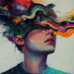 Wall Mural - Abstract Portrait: A Symphony of Color and Emotion