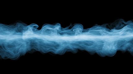 Fototapete - A vibrant blue streak glows and flows horizontally across a dark backdrop, creating a laser-like effect and leaving space for added text or designs