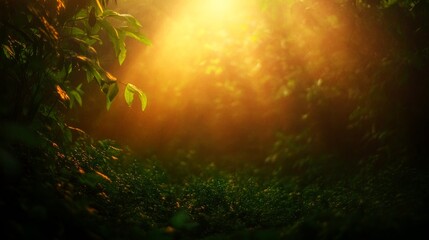 Poster - At sunrise, beams of light slice through swirling mist in a dense forest, creating a mystical atmosphere that invites exploration and reflection in nature