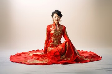 Poster - American-chinese woman dress tradition fashion.