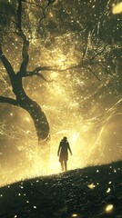 Canvas Print - Golden Tree Path: A Surreal Journey into the Magical Forest