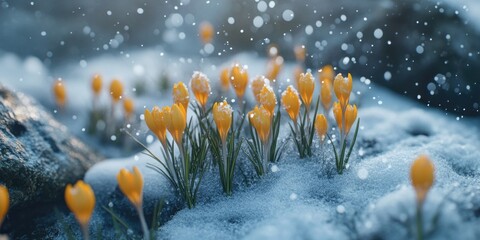 Wall Mural - Yellow Flowers in Snow