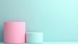 © ZpongXED - Soft pastel cylinders in pink and mint green against a light background, creating a minimalist and modern aesthetic.