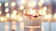 © Lorraine - Valentine-themed artisan candles, glowing wax with embedded dried flowers, soft warm tones, romantic evening atmosphere, close-up shot