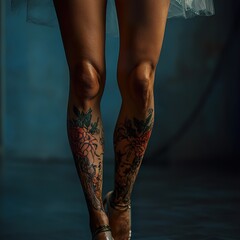 Wall Mural - Stunning floral leg tattoos on a fashion model