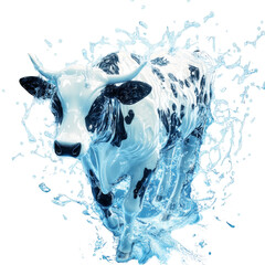 Poster - An abstract artistic rendering of a cow's in a dynamic splash of white and blue milk.