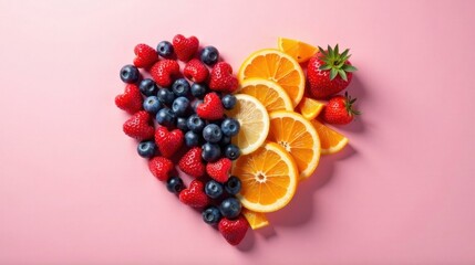 Sticker - A vibrant heart-shaped arrangement of fresh berries and citrus fruit slices, a delightful and healthy image perfect for promoting well-being and nutritious eating habits