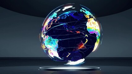 Wall Mural - futuristic digital globe displaying vibrant colorful data representations of earth's continents and 