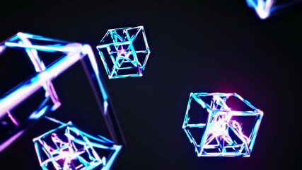 Wall Mural - abstract glowing geometric shapes in vibrant colors floating in space, creating a futuristic digital