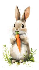 Wall Mural - 3. A rabbit nibbling on a carrot, its paws holding the vegetable, with a clean white background