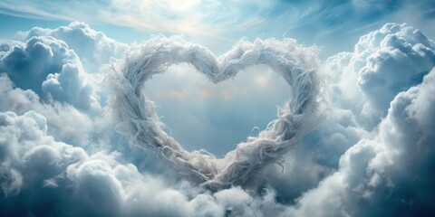 Wall Mural - Ethereal heart-shaped cloud formation amidst a serene, expansive sky, a breathtaking celestial spectacle symbolizing hope and love