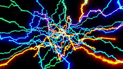 Wall Mural - vibrant and dynamic abstract neon light patterns creating intricate designs against a dark backgroun