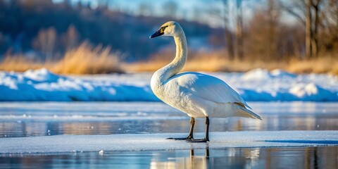 Wall Mural - Trumpeter Swan on Thin Ice, Teal River, Wisconsin Winter