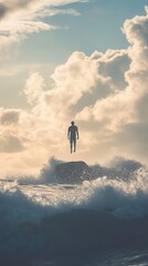 Canvas Print - Man Levitating Above Ocean Waves: A Surreal Scene