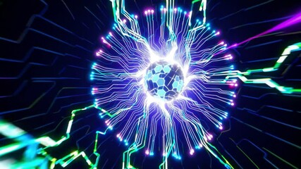 Wall Mural - abstract digital illustration featuring vibrant electric colors and intricate light patterns creatin
