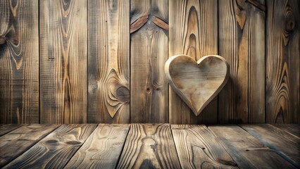 Wall Mural - Rustic Wooden Heart Adornment Against Weathered Planks Creates a Charming and Sentimental Background