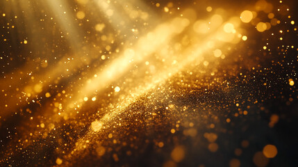 Canvas Print - Golden particles shimmer in soft light creating an enchanting atmosphere in a dark setting