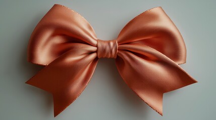 Wall Mural - Peach satin ribbon bow isolated on white.