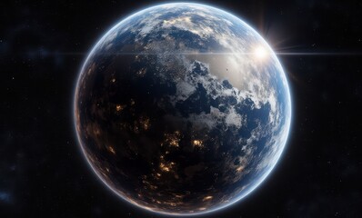 Wall Mural - Beautiful planet with glowing surface features