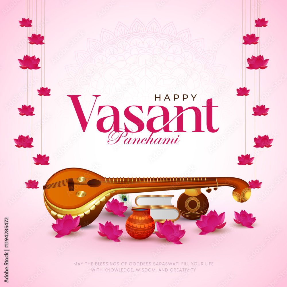 Happy Vasant Panchami Puja vector illustration design. Indian festival