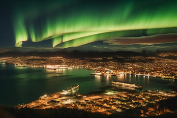 aurora landscape with northern lights beautiful northern lights over the city