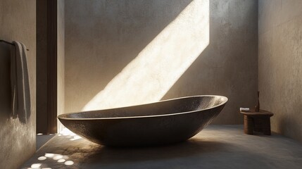 Canvas Print - Modern Minimalist Bathroom Design: Serene Stone Bathtub