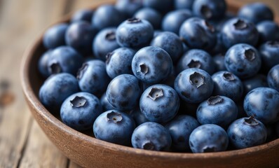 Wall Mural - Fresh blueberries in a wooden bowl