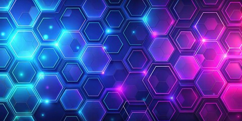 Leinwandbilder - Abstract Hexagon Network Glowing Neon Pattern in Blue and Purple Hues