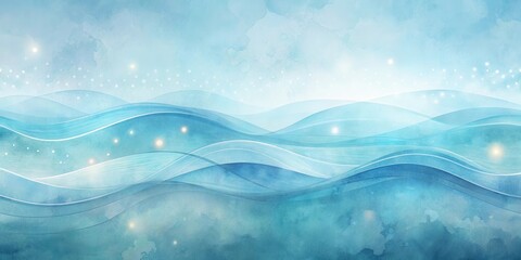 Poster - Serene Watercolor Landscape of Rolling Hills and Glimmering Lights