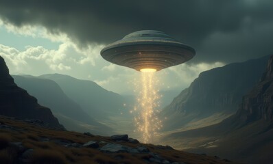 Poster - Mysterious UFO over dark valley