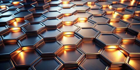 Aufkleber - Abstract Dark Metallic Hexagonal Grid with Glowing Accents