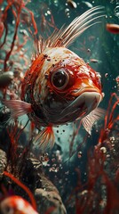 Wall Mural - Stunning Red Goldfish Underwater Closeup