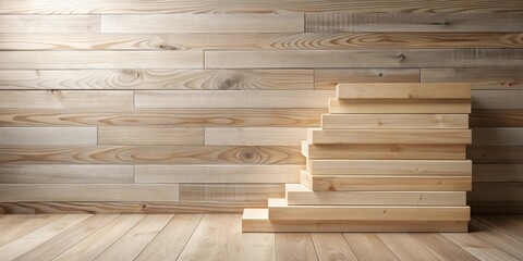Aufkleber - Ascending Wooden Blocks Against a Light Wood Wall