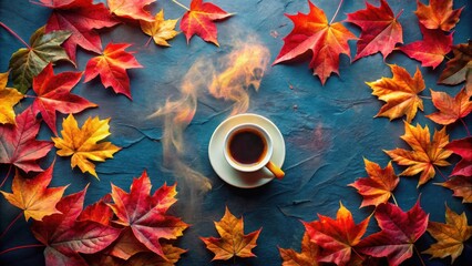 Poster - Autumnal Coffee Break Warm Drink and Colorful Leaves